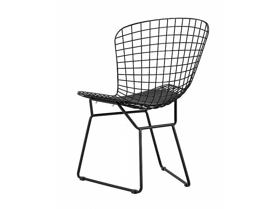 Стул обеденный Bertoia черный с черной подушкой