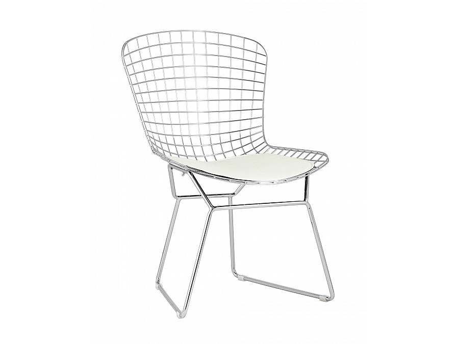 Стул обеденный Bertoia хромированный с белой подушкой