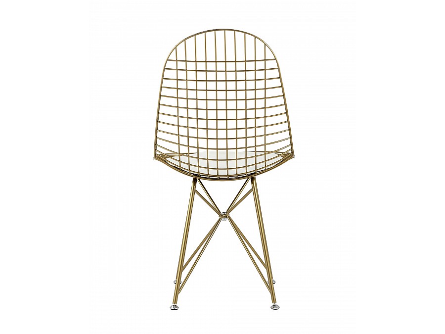 Стул обеденный Eiffel золотой с белой подушкой