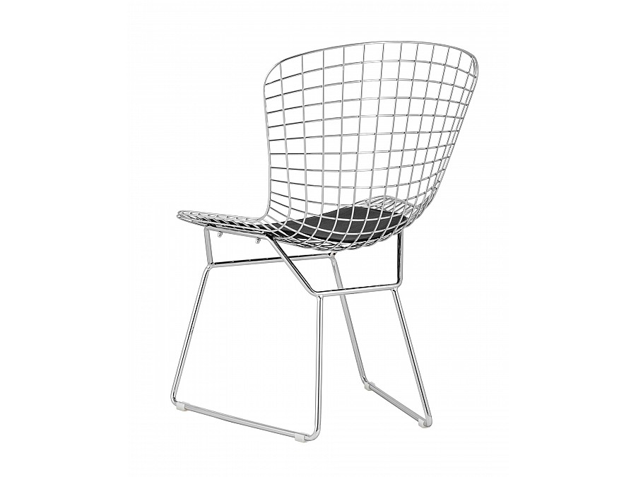 Стул обеденный Bertoia хромированный с черной подушкой