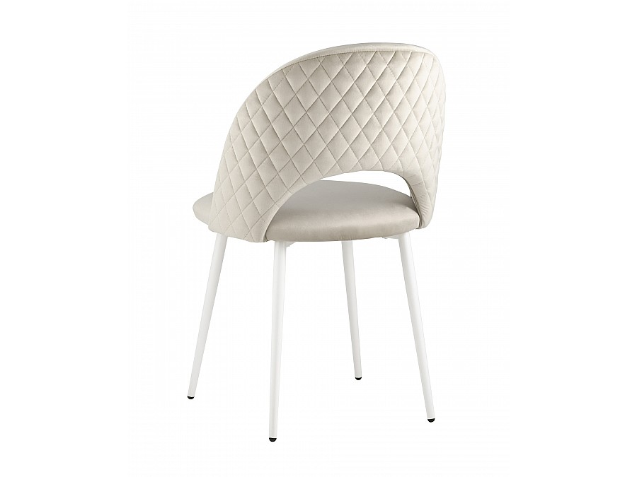 Стул Меган NEW велюр с ромбами бежевый белые ножки