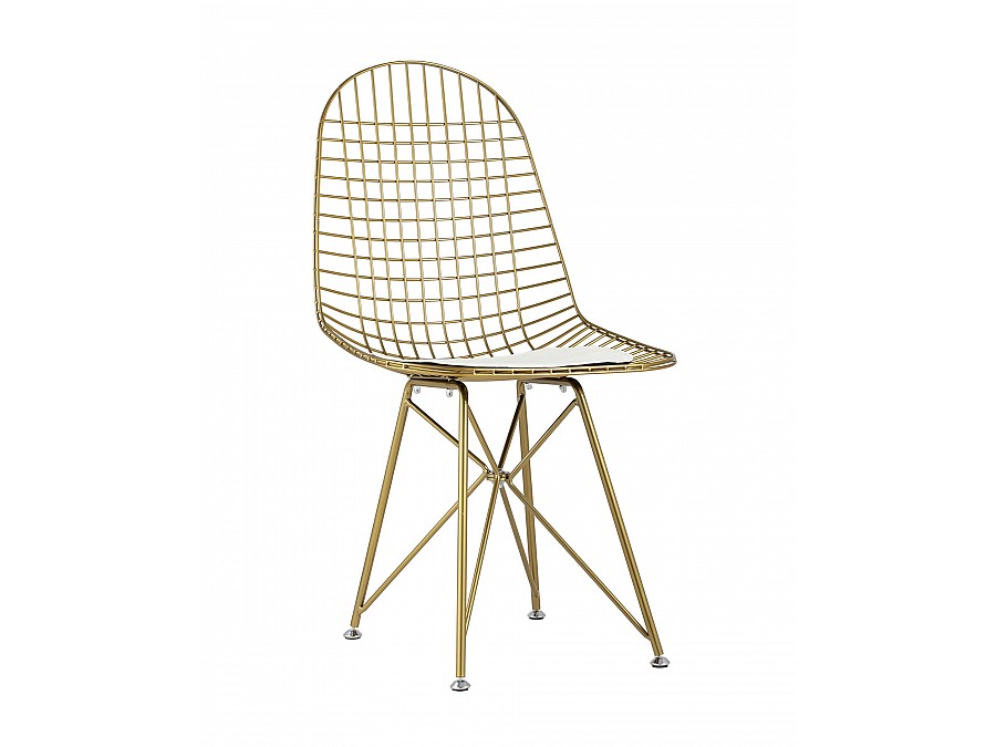 Стул обеденный Eiffel золотой с белой подушкой