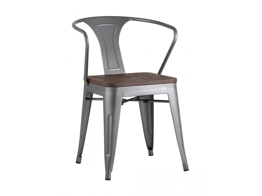 Стул TOLIX ARM WOOD с подлокотниками серебристый