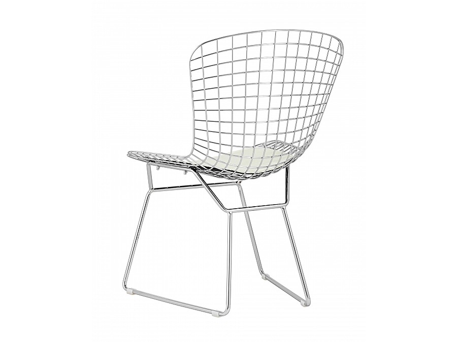 Стул обеденный Bertoia хромированный с белой подушкой