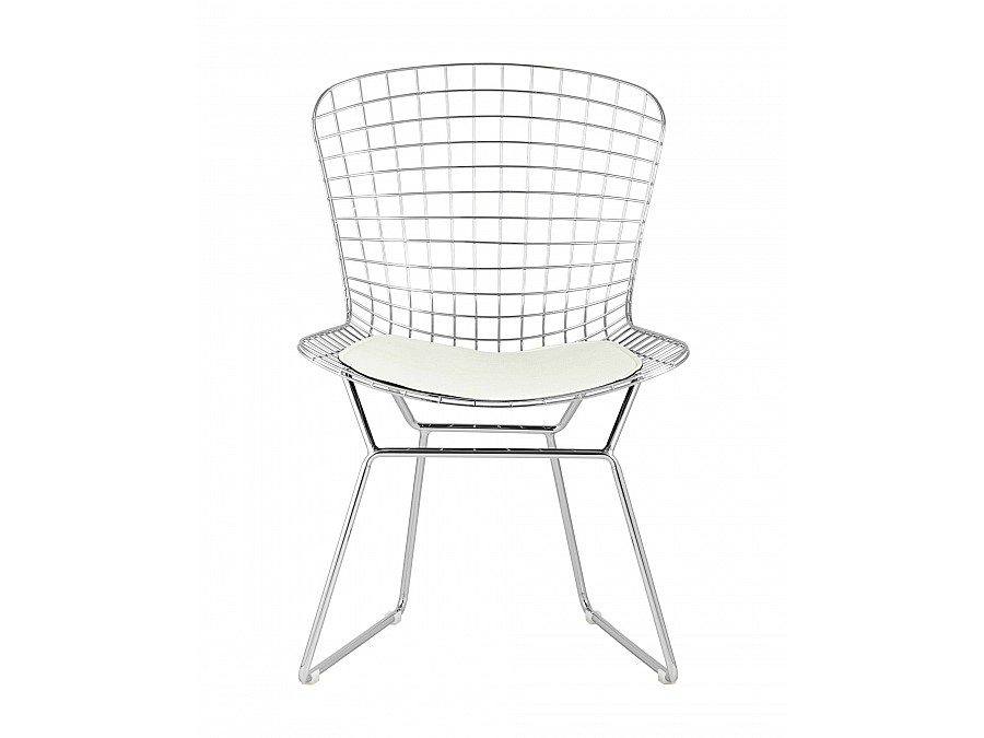 Стул обеденный Bertoia хромированный с белой подушкой
