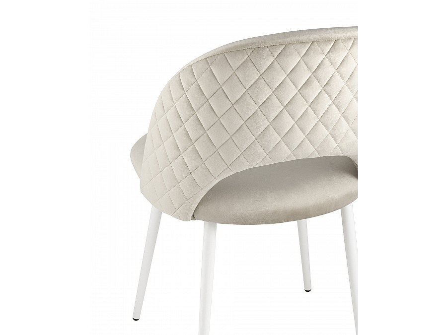 Стул Меган NEW велюр с ромбами бежевый белые ножки