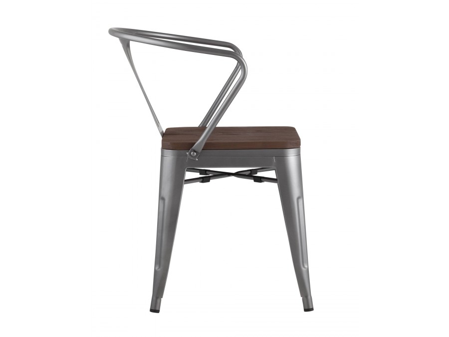 Стул TOLIX ARM WOOD с подлокотниками серебристый
