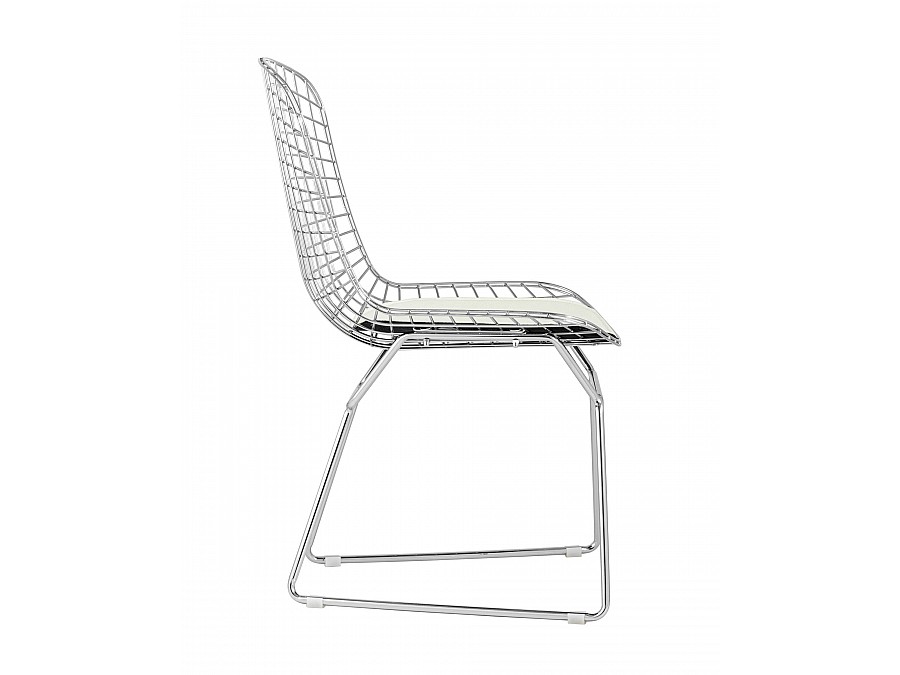 Стул обеденный Bertoia хромированный с белой подушкой