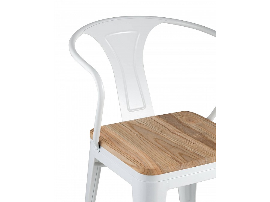 Стул TOLIX ARM WOOD с подлокотниками белый