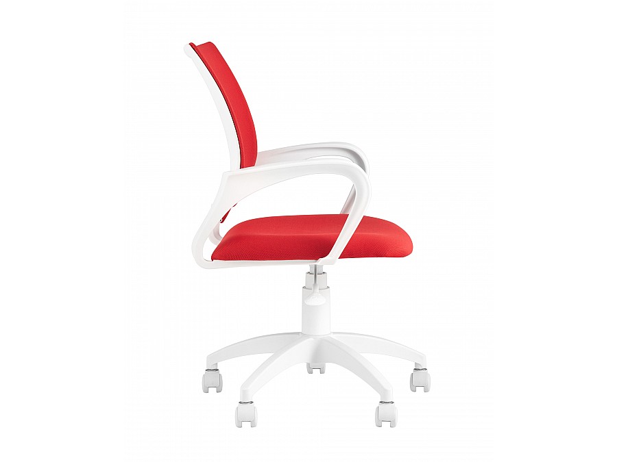 Кресло офисное Topchairs ST-BASIC-W спинка белая сетка сиденье красная ткань крестовина белый пластик