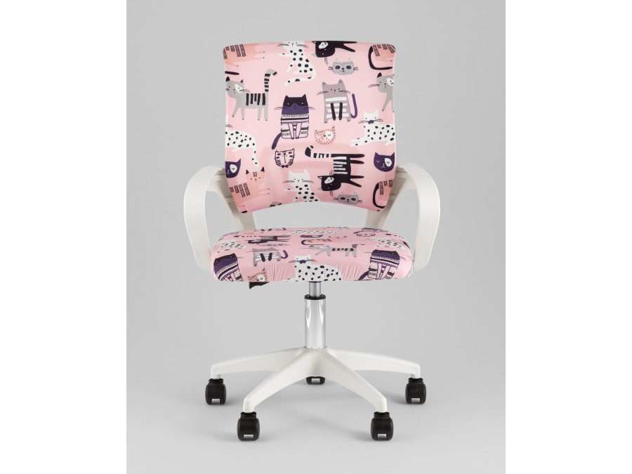 Кресло офисное TopChairs Simple SN Junior принт Pink Cats пластик белый
