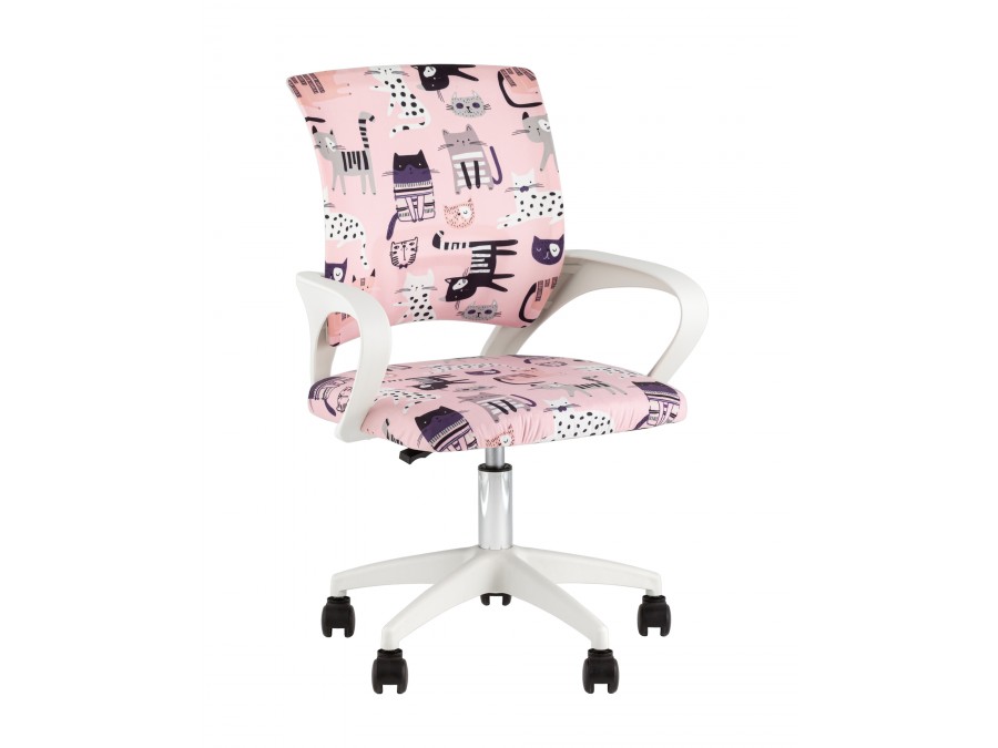 Кресло офисное TopChairs Simple SN Junior принт Pink Cats пластик белый