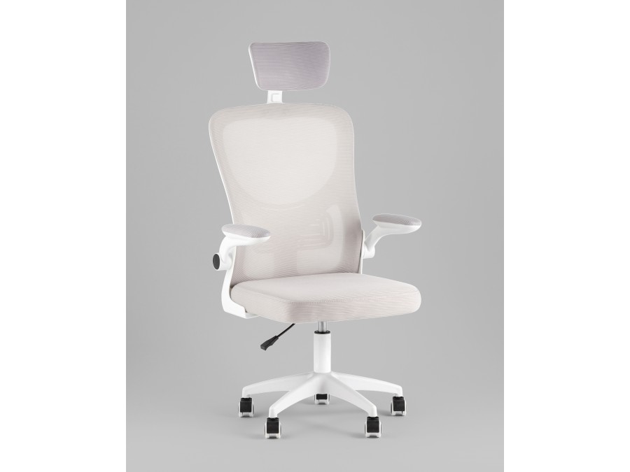 Кресло офисное TopChairs Core серый с подголовником пластик белый