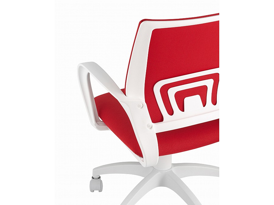 Кресло офисное Topchairs ST-BASIC-W спинка белая сетка сиденье красная ткань крестовина белый пластик