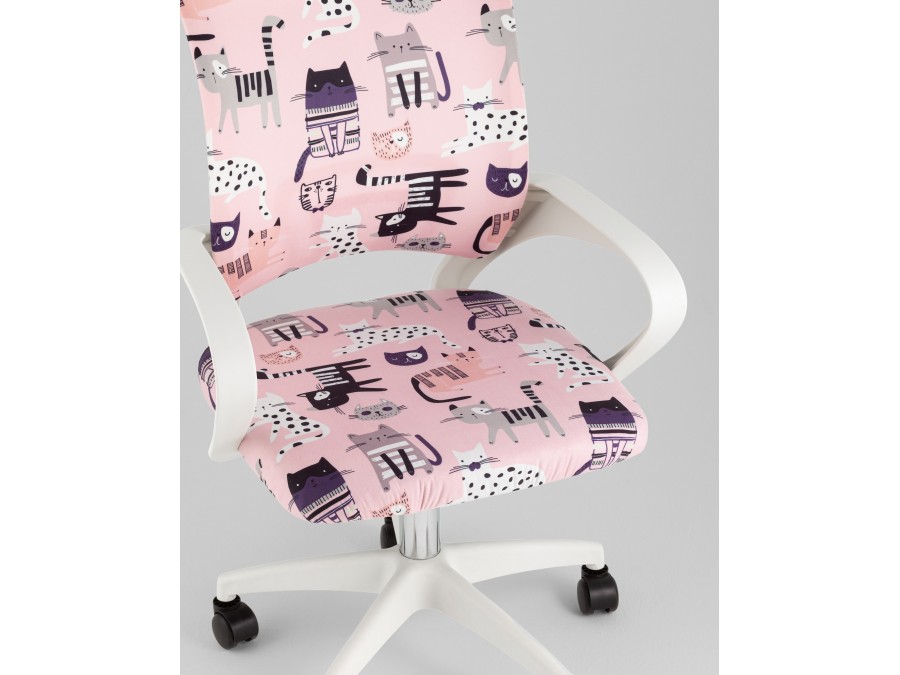 Кресло офисное TopChairs Simple SN Junior принт Pink Cats пластик белый