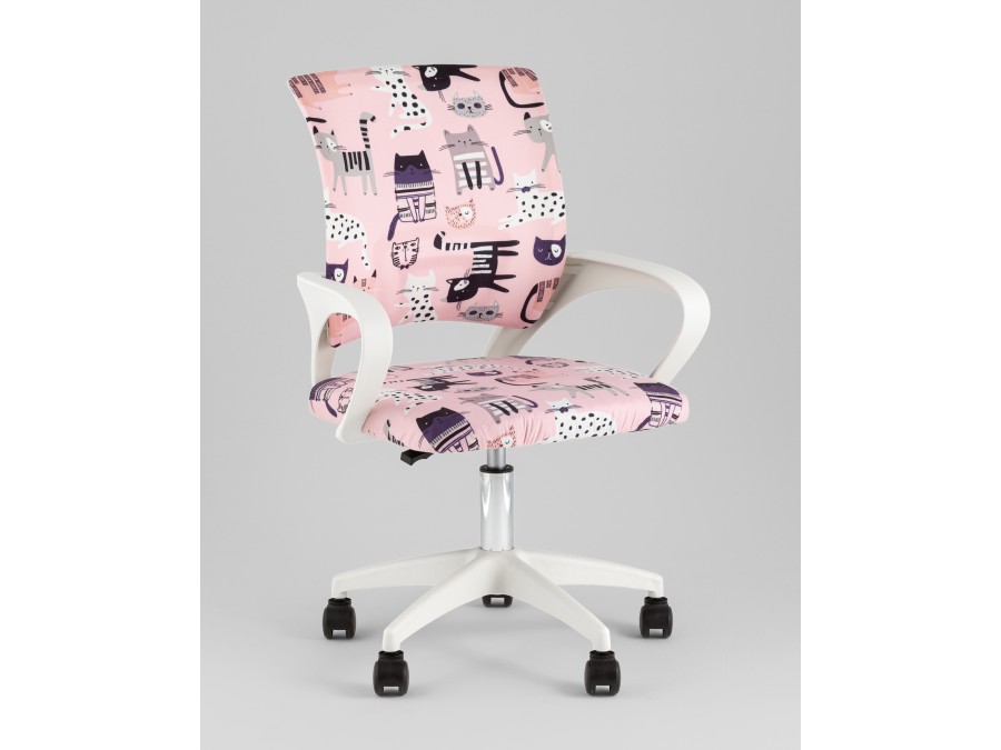Кресло офисное TopChairs Simple SN Junior принт Pink Cats пластик белый