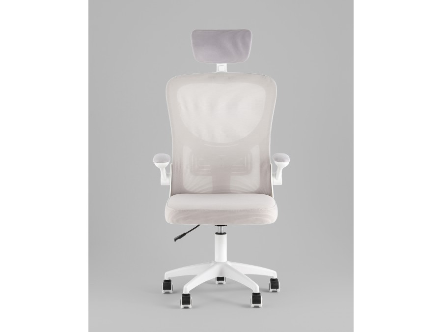 Кресло офисное TopChairs Core серый с подголовником пластик белый