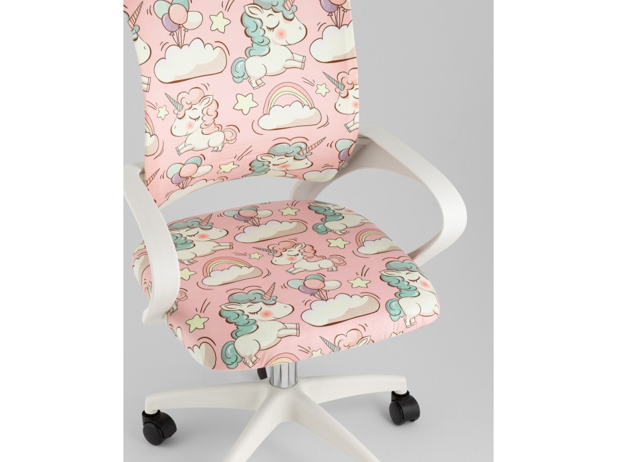 Кресло офисное TopChairs Simple SN Junior принт Unicorns пластик белый