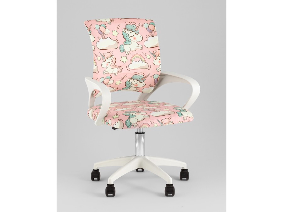 Кресло офисное TopChairs Simple SN Junior принт Unicorns пластик белый