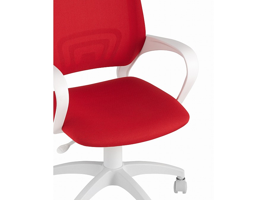 Кресло офисное Topchairs ST-BASIC-W спинка белая сетка сиденье красная ткань крестовина белый пластик