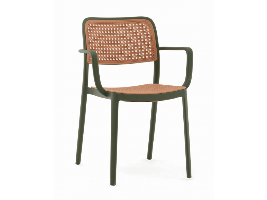 Стул Yona пластиковый с подлокотниками зелёный