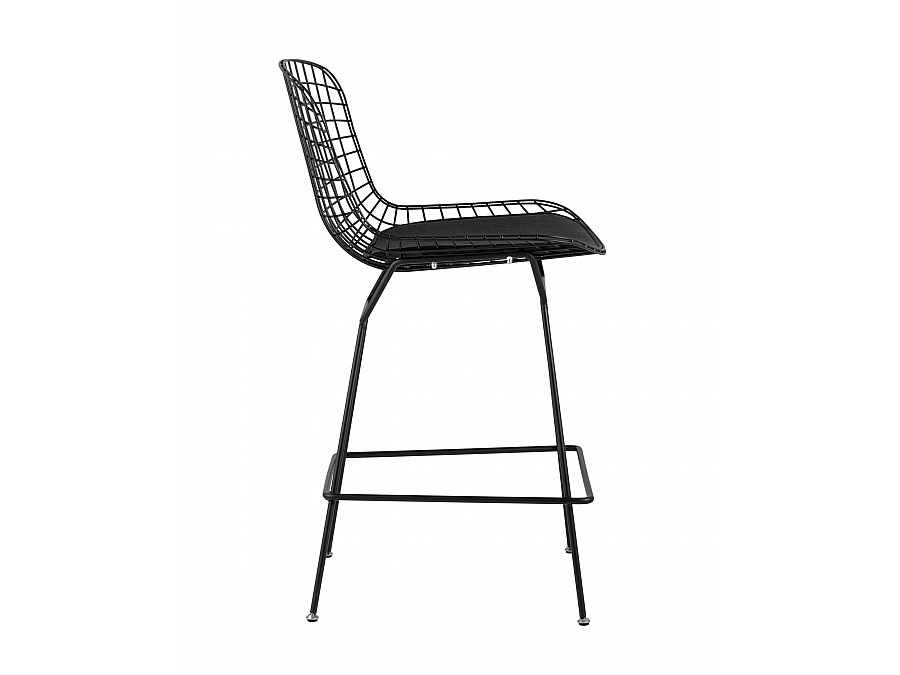 Стул полубарный с низкой спинкой Bertoia черный с черной подушкой