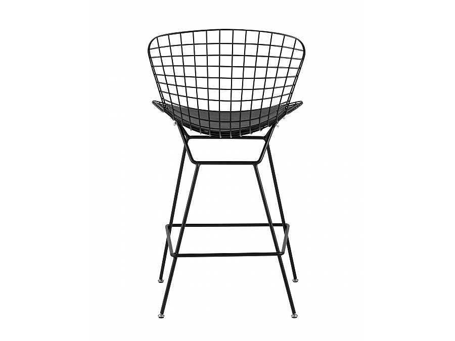 Стул полубарный с низкой спинкой Bertoia черный с черной подушкой