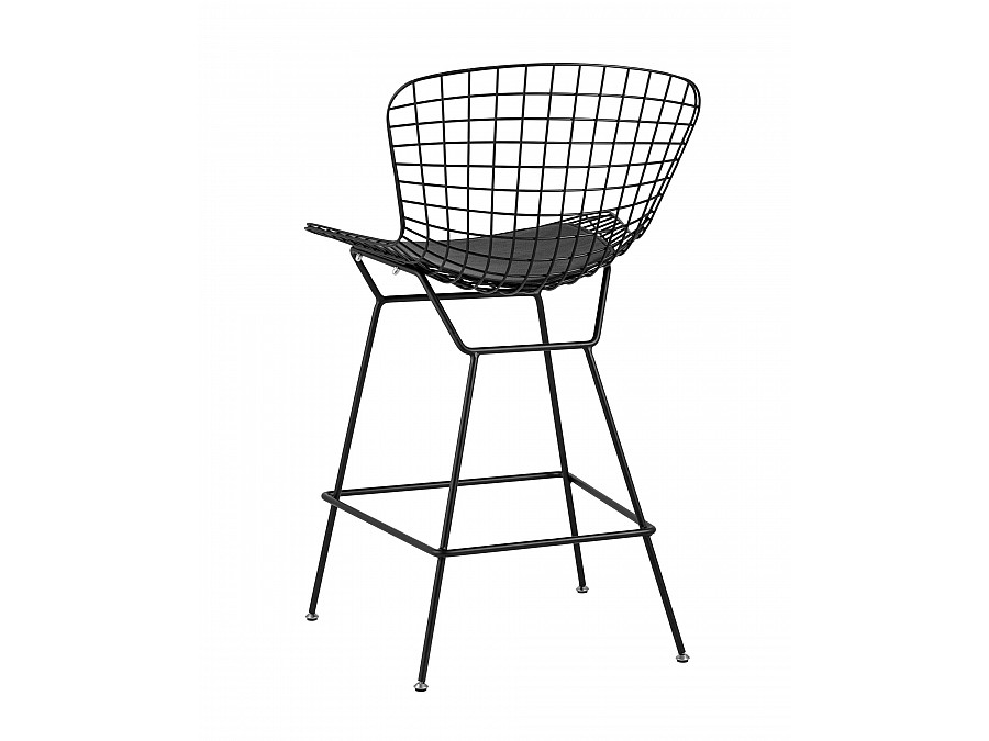 Стул полубарный с низкой спинкой Bertoia черный с черной подушкой