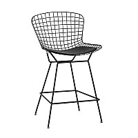 Стул полубарный с низкой спинкой Bertoia черный с черной подушкой