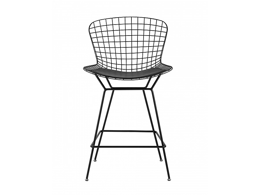 Стул полубарный с низкой спинкой Bertoia черный с черной подушкой