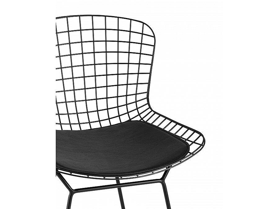 Стул полубарный с низкой спинкой Bertoia черный с черной подушкой