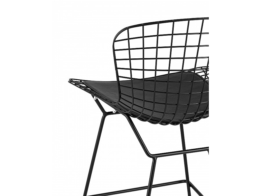 Стул полубарный с низкой спинкой Bertoia черный с черной подушкой