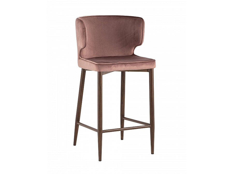 Стул полубарный Матео велюр пыльно-розовый ножки дерево