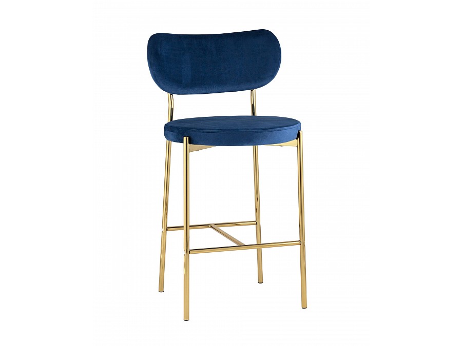 Стул полубарный Барбара велюр синий золотые ножки