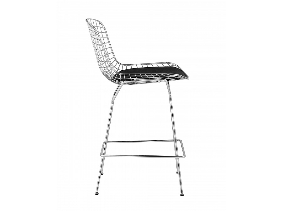 Стул полубарный с низкой спинкой Bertoia хромированный с черной подушкой