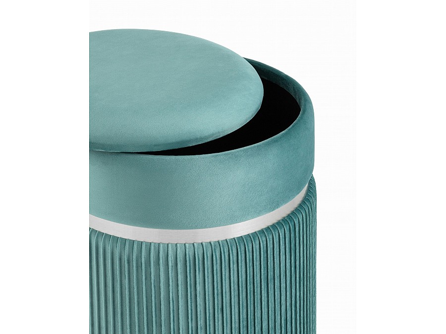 Пуф Миранда с ящиком серебро велюр светло-бирюзовый