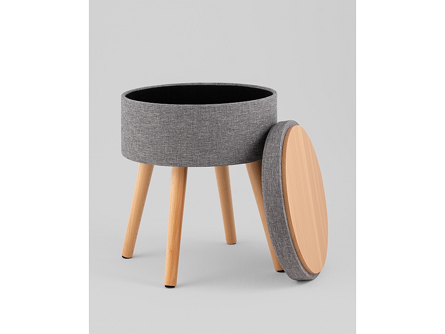 Пуф с ящиком Store Woody рогожка серая