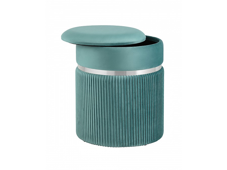 Пуф Миранда с ящиком серебро велюр светло-бирюзовый