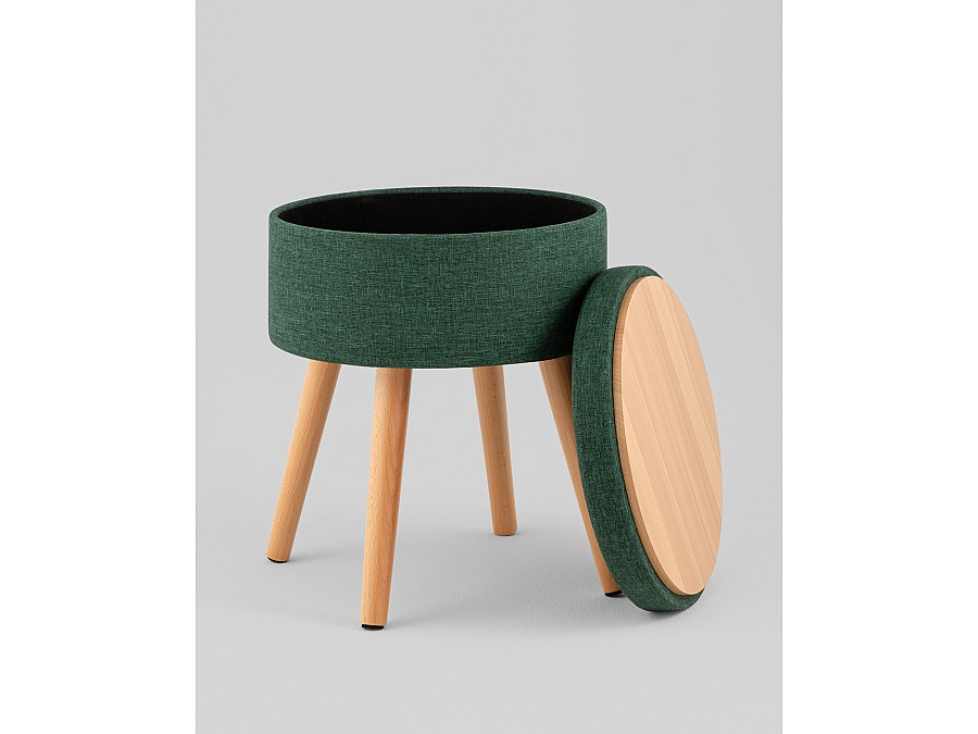 Пуф с ящиком Store Woody рогожка темно-зелёная