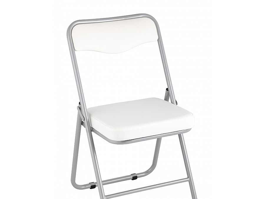 Складной стул Джонни экокожа белый каркас металлик