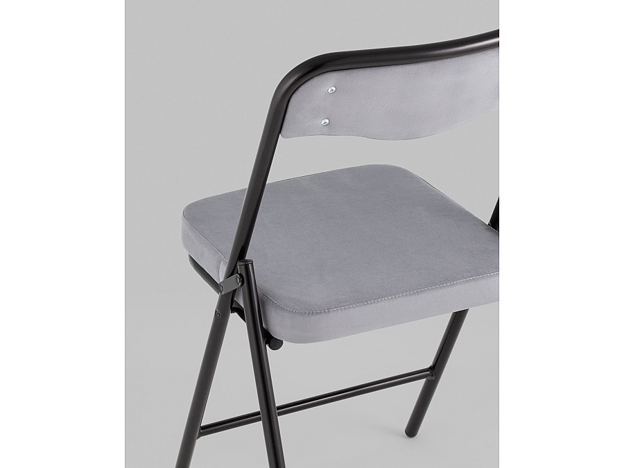 Складной стул Джонни велюр серый каркас черный матовый
