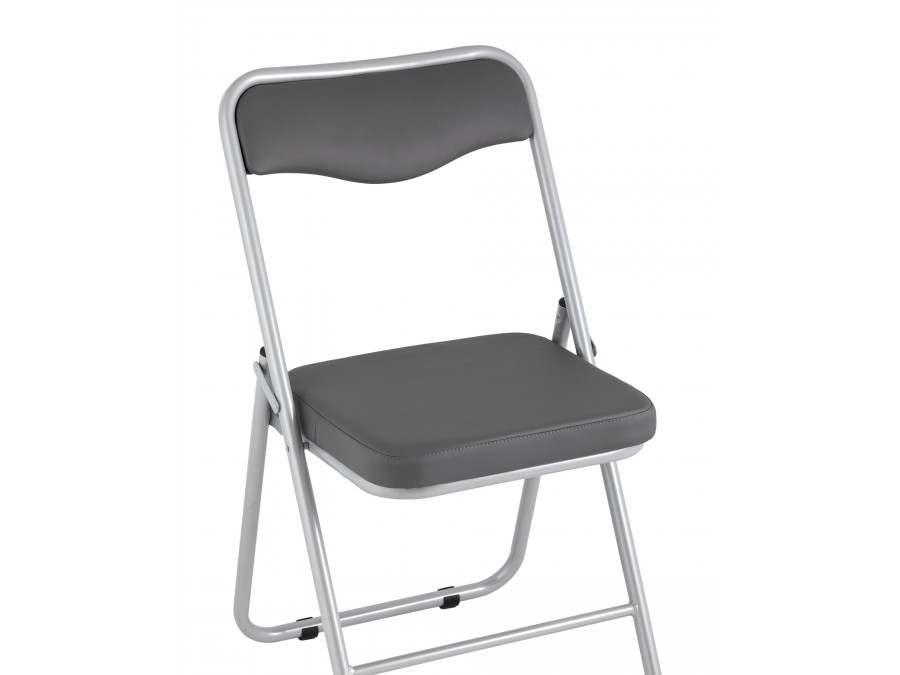 Складной стул Джонни экокожа серый каркас металлик