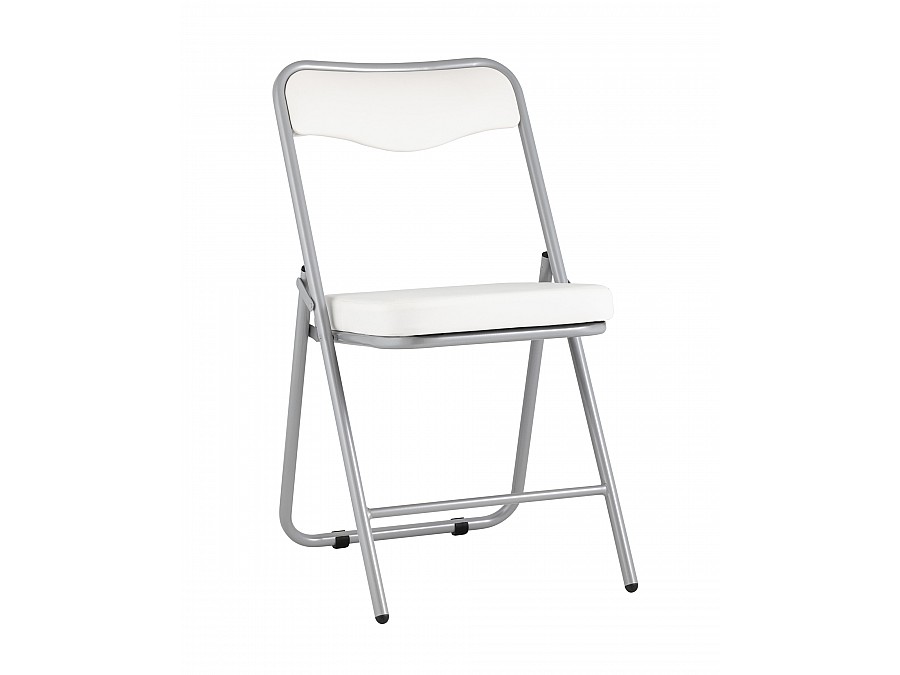 Складной стул Джонни экокожа белый каркас металлик