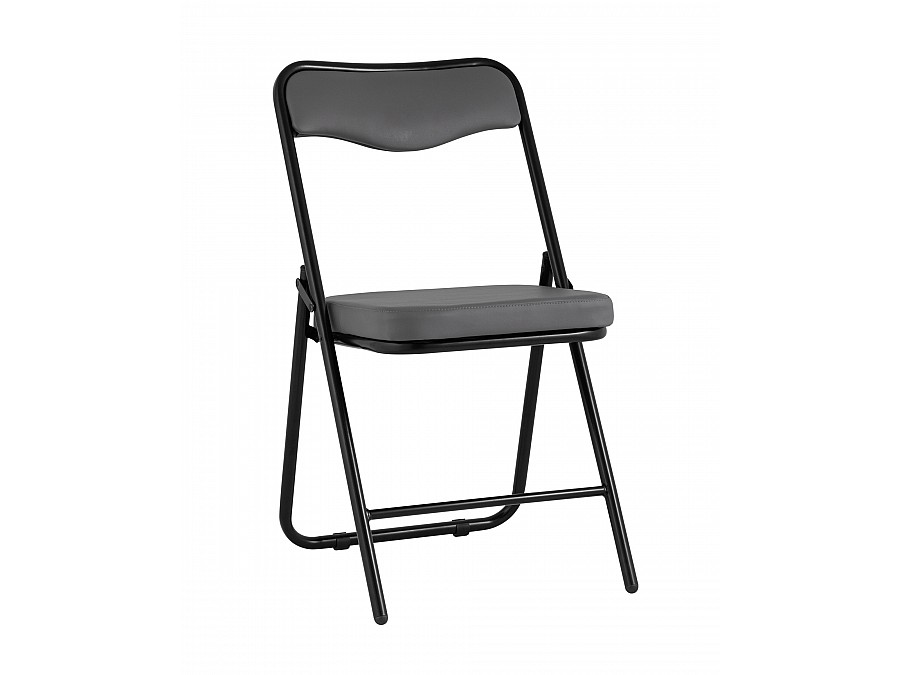 Складной стул Джонни экокожа серый каркас черный матовый