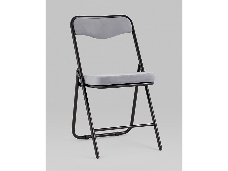 Складной стул Джонни велюр серый каркас черный матовый