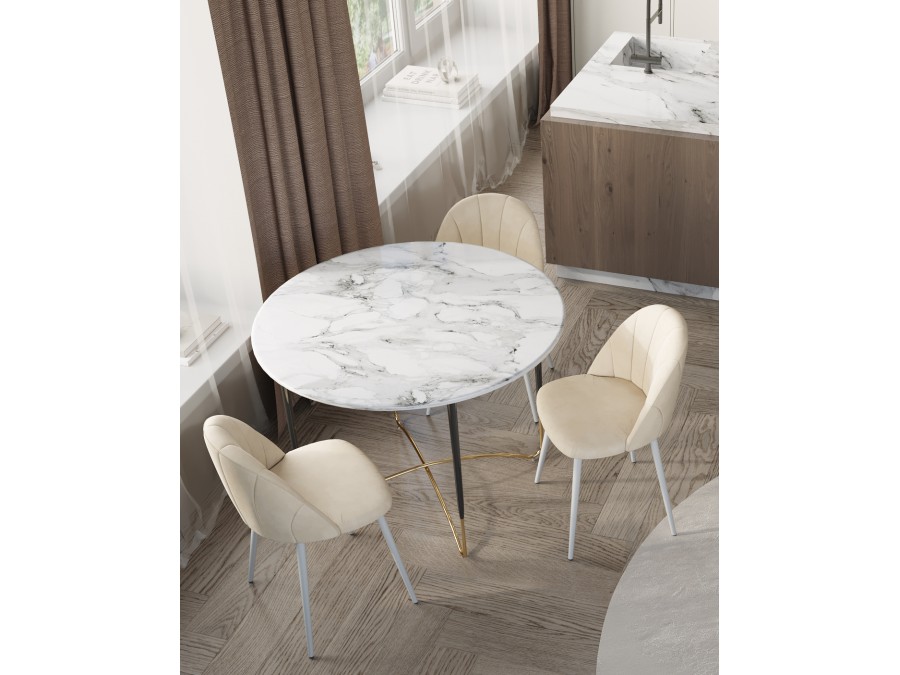 Стул Логан SN велюр молочный белые ножки