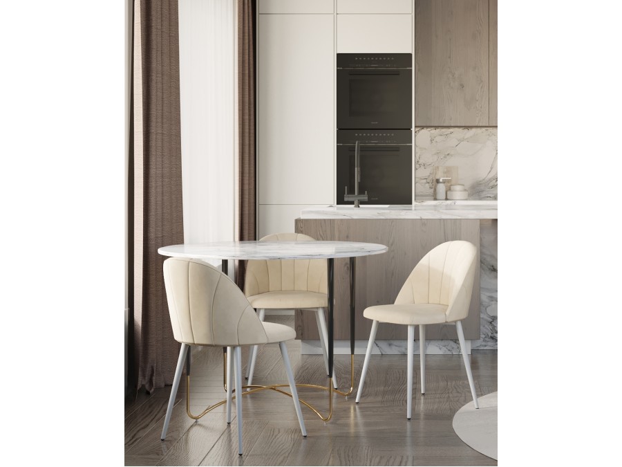 Стул Логан SN велюр молочный белые ножки