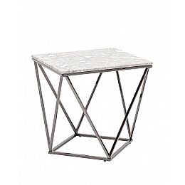 Журнальный столик Авалон 61*61 серый мрамор сталь темный хром