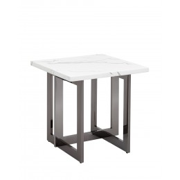 Журнальный столик Нэйтан 61*61 белый мрамор сталь темный хром