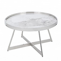 Журнальный столик Гера 80*80см белая керамика сталь серебро